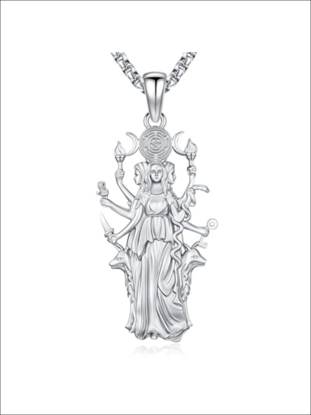 Hecate Necklace Sterling Silver Triple Moon Goddess Pendant